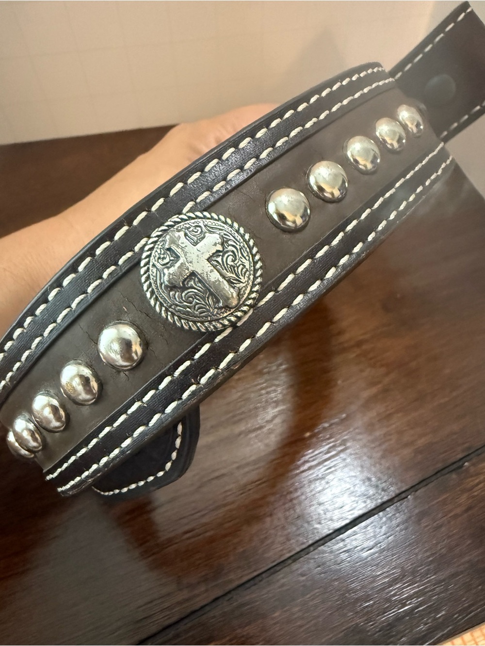 Kids Western Brown Leather Belt size 22 Silverplated Concho Accents Cowboy Rodeo